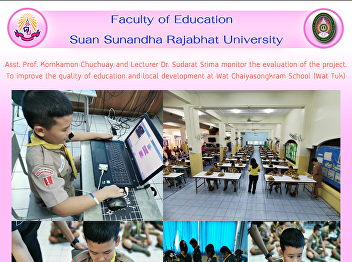 Asst. Prof. Kornkamol Chuchuay and
Lecturer Dr. Sudarat Srima monitored the
evaluation of the educational quality
development and local development
project at Wat Bang Khu Wat School.