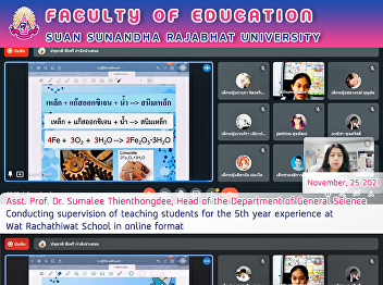 Asst. Prof. Dr. Sumalee Thienthongdee,
Head of the Department of General
Science Conducting supervision of
teaching students for the 5th year
experience at Wat Rachathiwat School in
online format