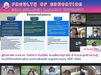 ผู้ช่วยศาสตราจารย์ ดร. กรรณิการ์
ภิรมย์รัตน์ คณบดีคณะครุศาสตร์
เข้าร่วมประชุมสร้างความรู้ความเข้าใจร่วมกับสถานศึกษา
หน่วยงานต้นสังกัด และศูนย์ประสานงาน
ครั้งที่ 1/2565