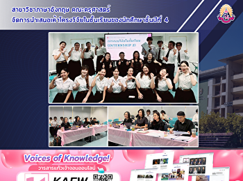 สาขาวิชาภาษาอังกฤษ คณะครุศาสตร์
จัดการนำเสนอเค้าโครงวิจัยในชั้นเรียนของนักศึกษาชั้นปีที่
4