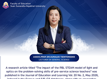 The Faculty of Education congratulates
Assoc. Prof. Dr. Sumalee Thianthongdee
on the publication of her research
article in the Journal of Education and
Learning, Vol. 20, No. 2, May 2026.