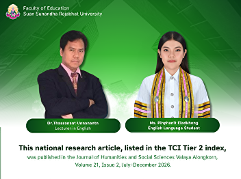 The Faculty of Education congratulates
Ms. Pinphanit Iadkhong and Dr.Thassanant
Unnanantn, both from the English
Department, on the publication of their
research article in the national TCI
Tier 2 ranking.